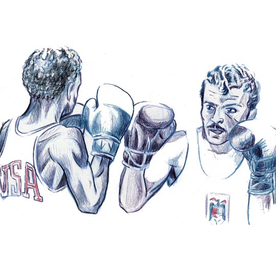 Drawing of two boxers