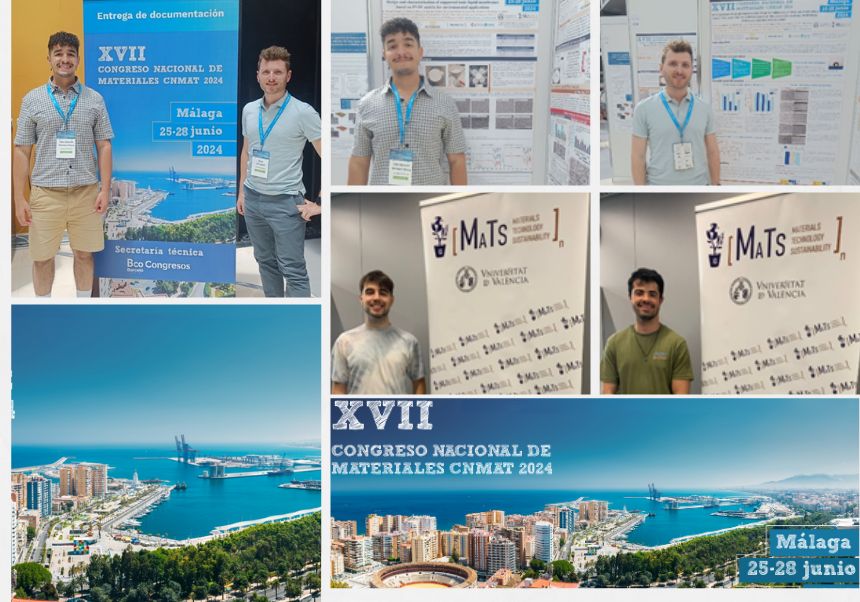 Collage con diferentes miembros del grupo MATS y el cartel del evento CNMAT 2024.