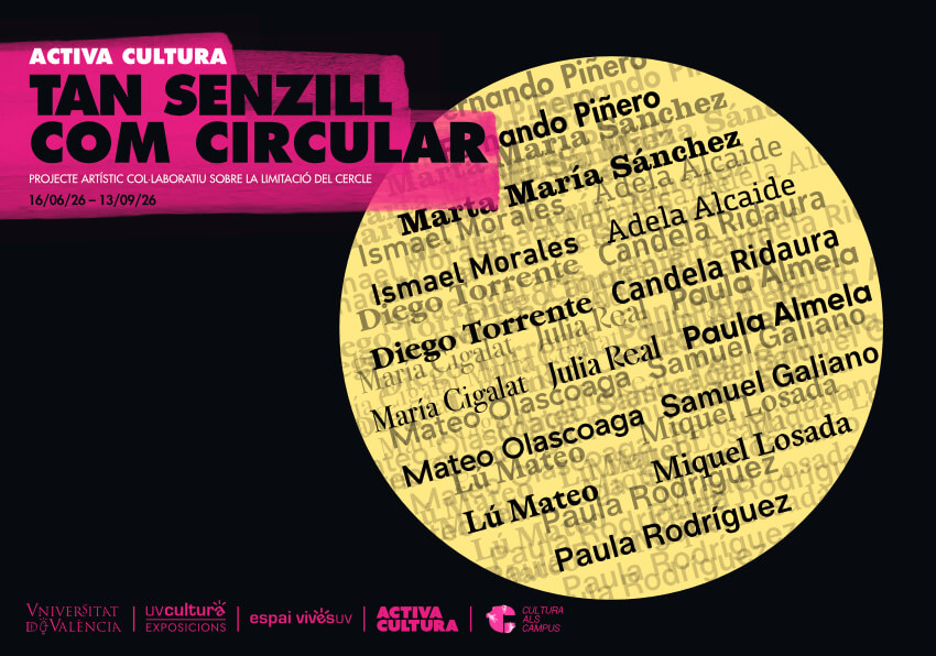 Cartell cercle groc, amb noms, sobre fons negre