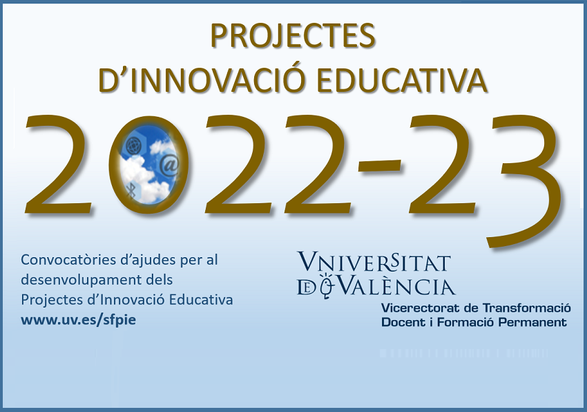 Imagen del evento:Cartel con la frase Proyectos de Innovación educativa y el curso 2022-23, en el que se va a desarrollar