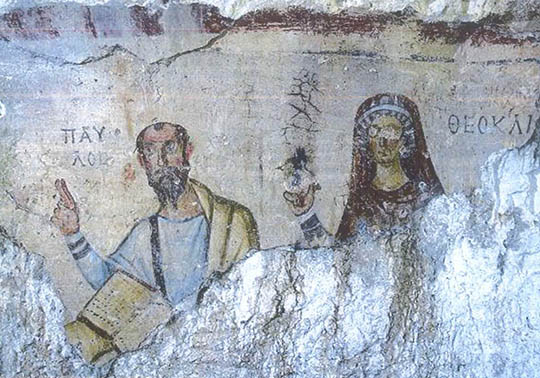Fresco depicting Paul and Techla