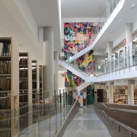 Pintura mural en mur de biblioteca