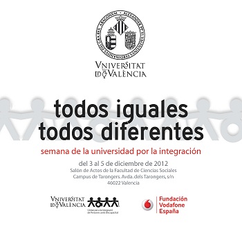 Image, poster of the presentation of the University's congress on integration with the logos of UPD and Vodafone Foundation