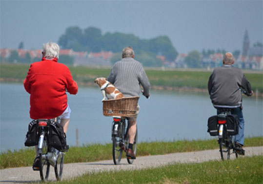 Foto de personas mayores en bicicleta.