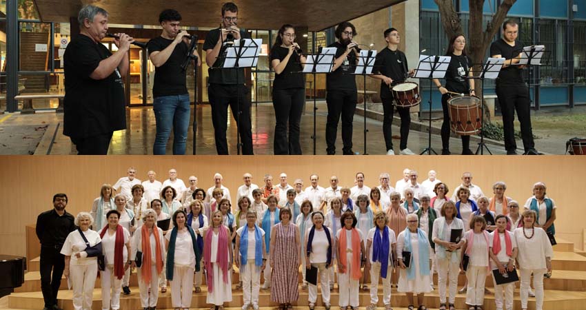 Foto de la Colla de dolçaines i percussió de la UV i Club coral de La Nau Gran de la UV