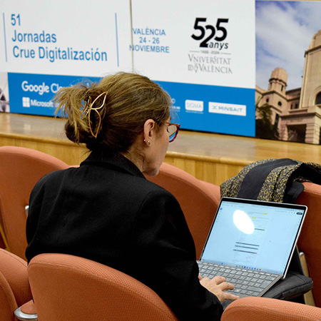 Dona treballant amb ordinador