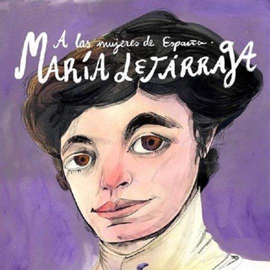 Detalle del cartel. Caricatura de María Lejárraga