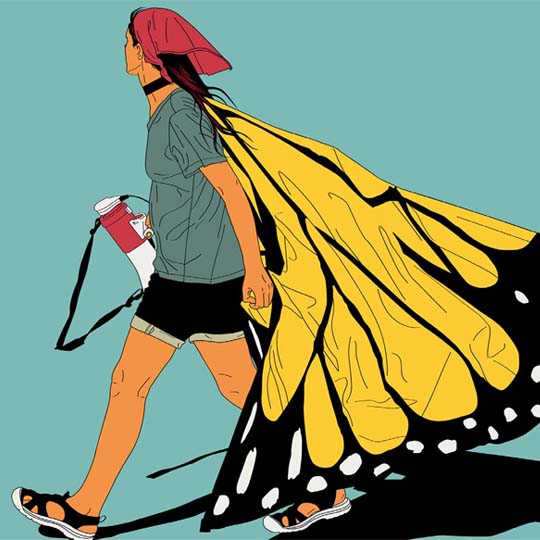 Dibujo de una mujer con alas de mariposa