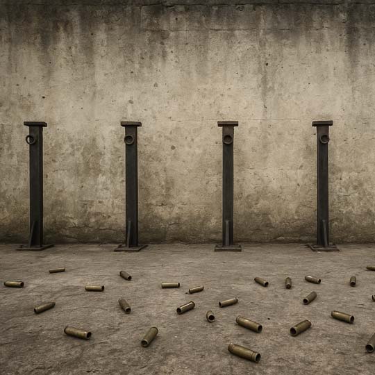 Firing wall and shell casings on the ground