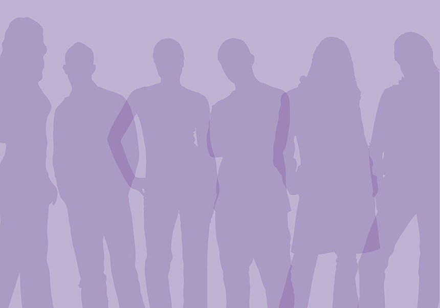 Siluetas de mujeres sobre fondo morado
