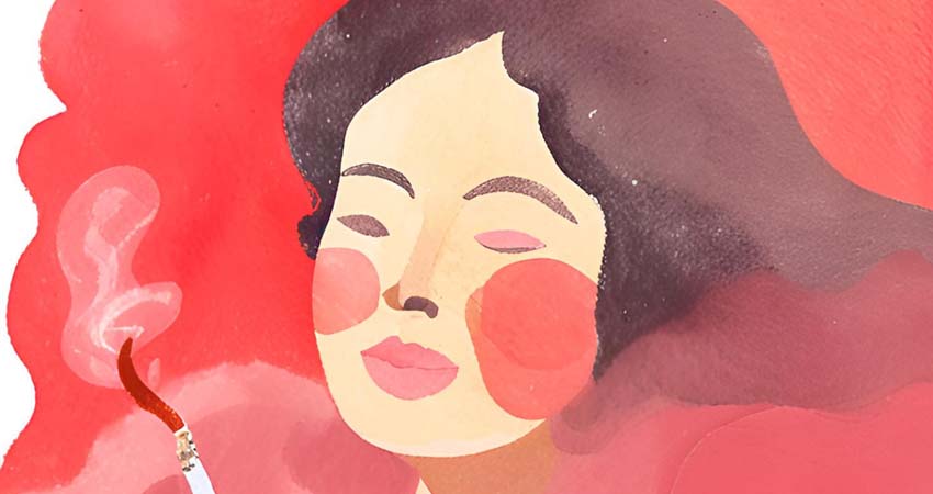 Drawing of a woman smoking