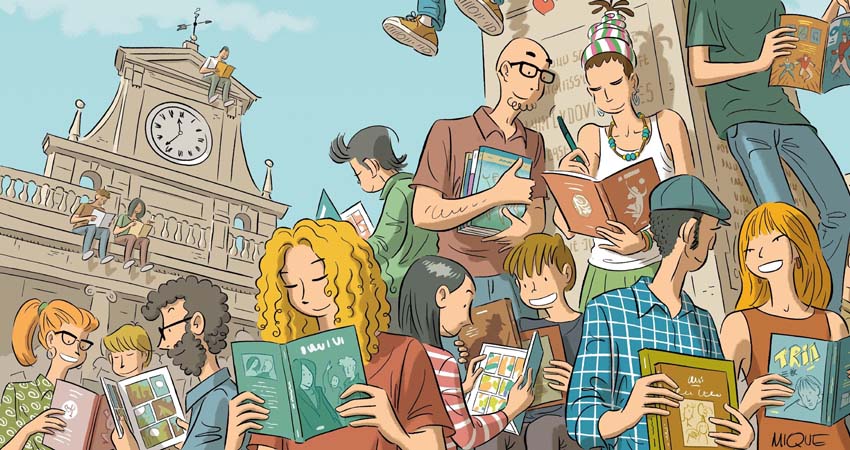 Cartoon of people reading comics