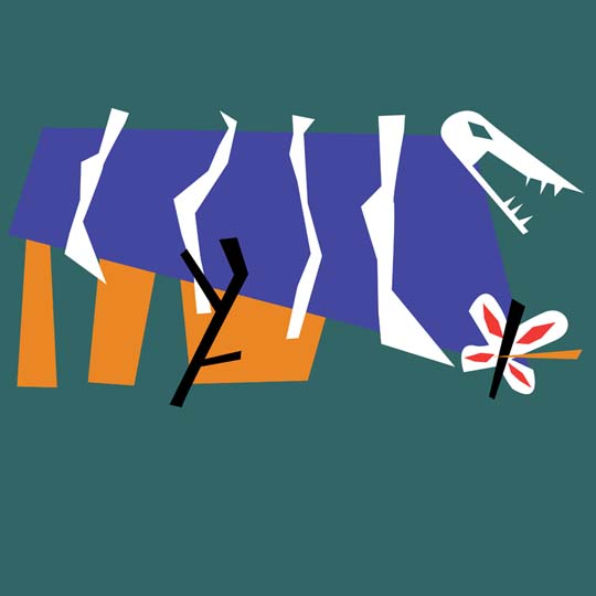 Cartell. Un dinosaure, un arbre i una papallona