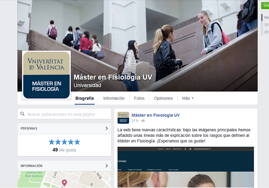 Facebook del Master en Fisiologia