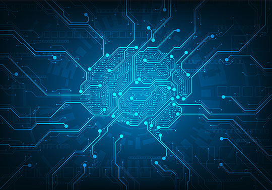 Circuito diseñado en forma de cerebro.