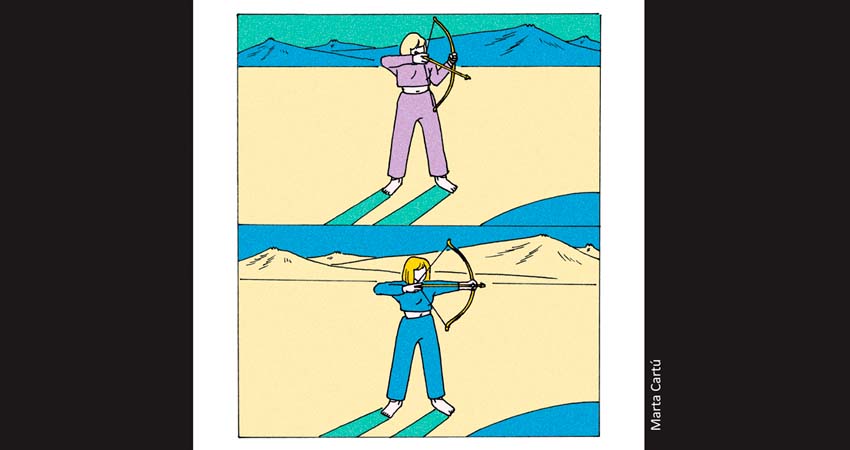 Viñeta de una mujer con un arco y flecha