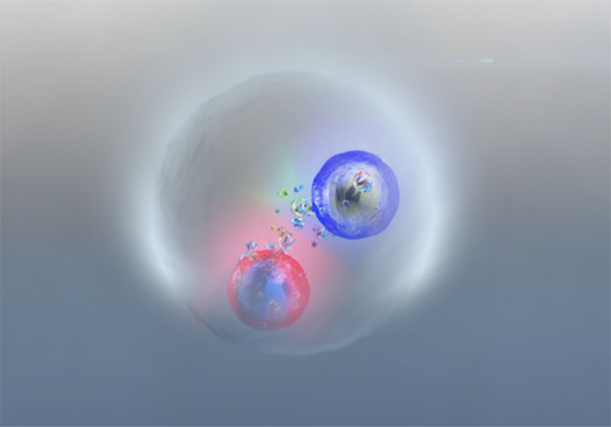 Recreación artística de la interacción de un quark top y su antiquark top. Créditos: D. Dominguez/CERN