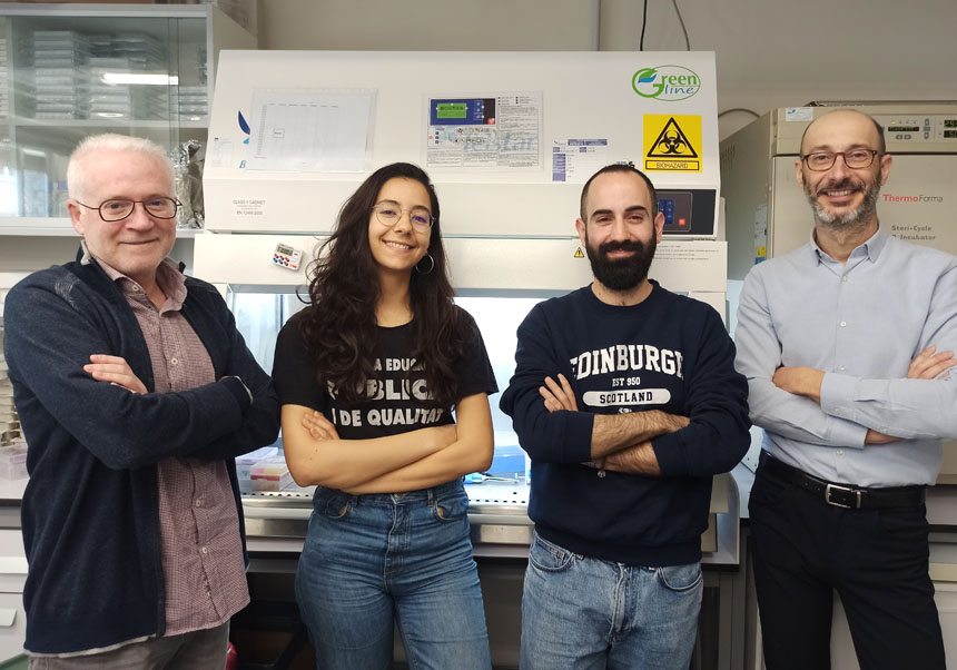 (D’esquerra a dreta). Ismael Mingarro, Laura Gadea Salom, Gerard Duart i Luis Martínez Gil, de la Universitat de València.