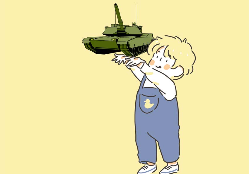 Un xiquet amb un tanc