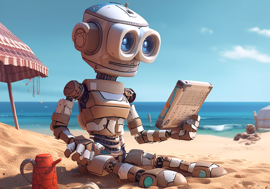 Robot a l'estiu. Enllaç a la inscripció d'un curs d'innovació en periodisme a l'Escola d'Estiu de Gandia 2024.
