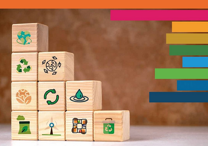 Illustration of the poster of the event. Sustainability symbols.