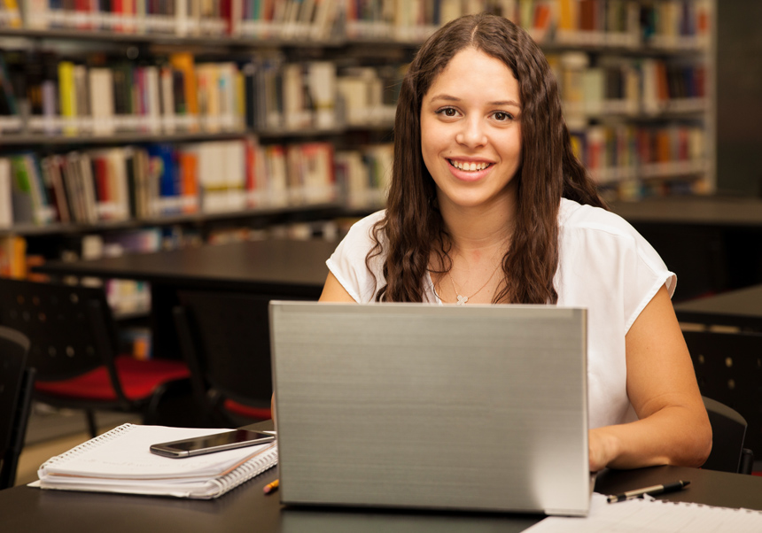 Student working in the library.