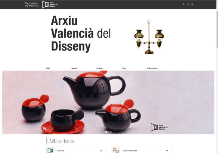 Portada del web de l'Arxiu Valencià del Disseny.