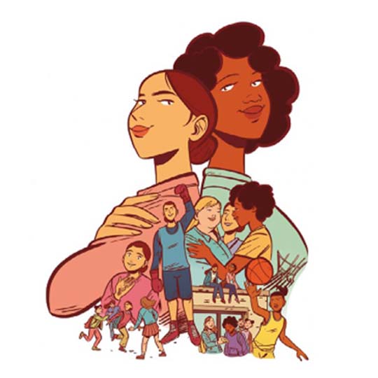 Vinyeta, grup de persones realitzant diverses activitats Viñeta, grupo de personas realizando diversas actividades