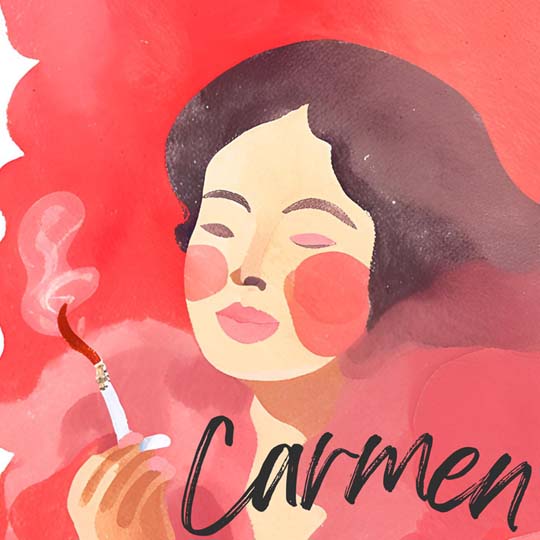 Drawing of a woman smoking