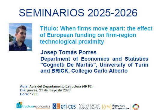 Seminars 2025 -2026. 21st May, 4P18, 12:00h. Josep Tomás Porres: 
