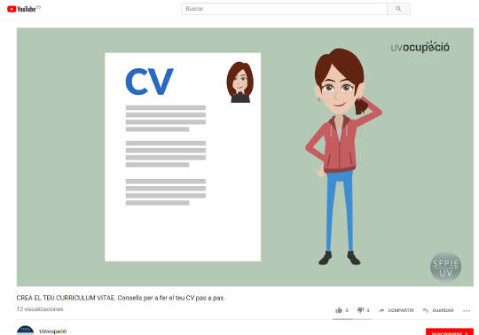 Pantalla del vídeo tutorial de UVempleo en el Canal Youtube.