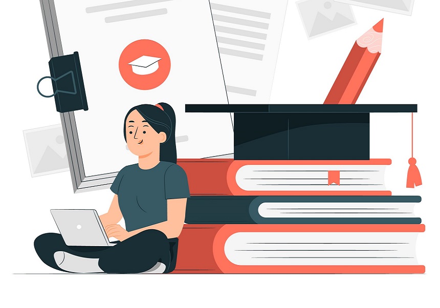 Illustration of student researching