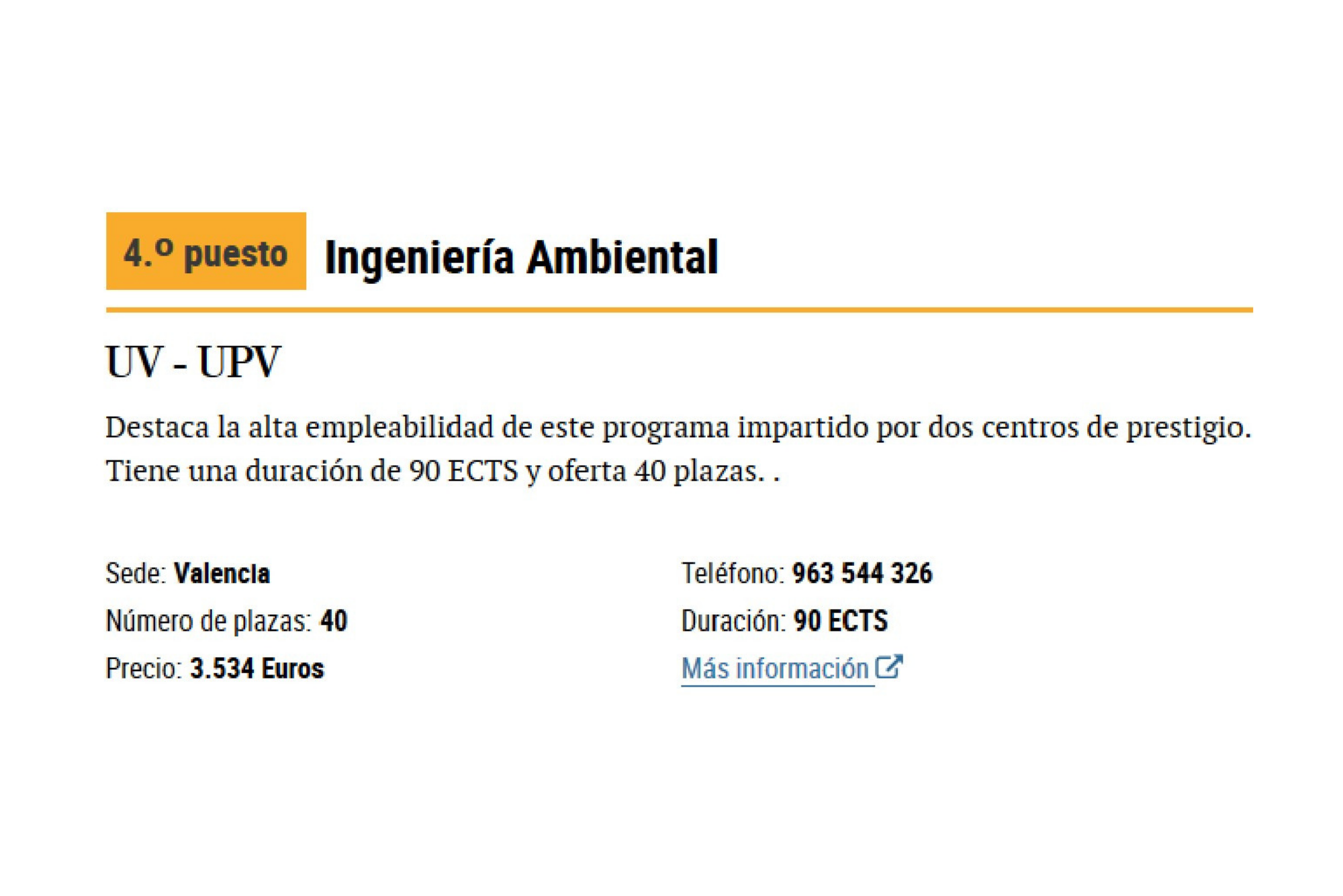 Un rànquing sobre els millors màsters de 2019 posiciona al Màster Interuniversitari en Enginyeria Ambiental de l'ETSE-UV i l'ETSICCP-UPV entre els cinc primers en la categoria de Gestió Ambiental