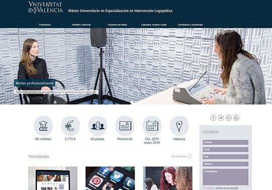 Imatge de la web del Màster Universitari en Especialització en Intervenció Logopèdica