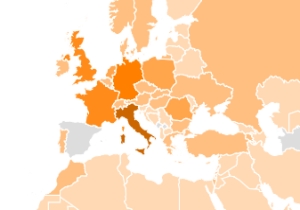 mapa de països amb color degradat