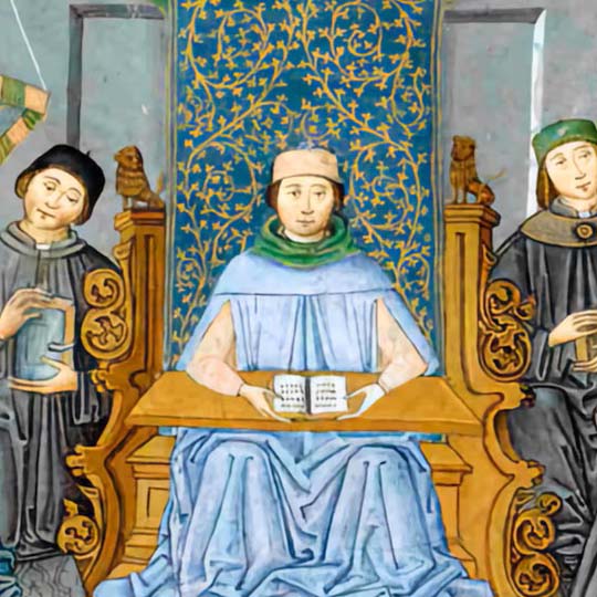 Drawing of Antonio de Nebrija giving a grammar lesson