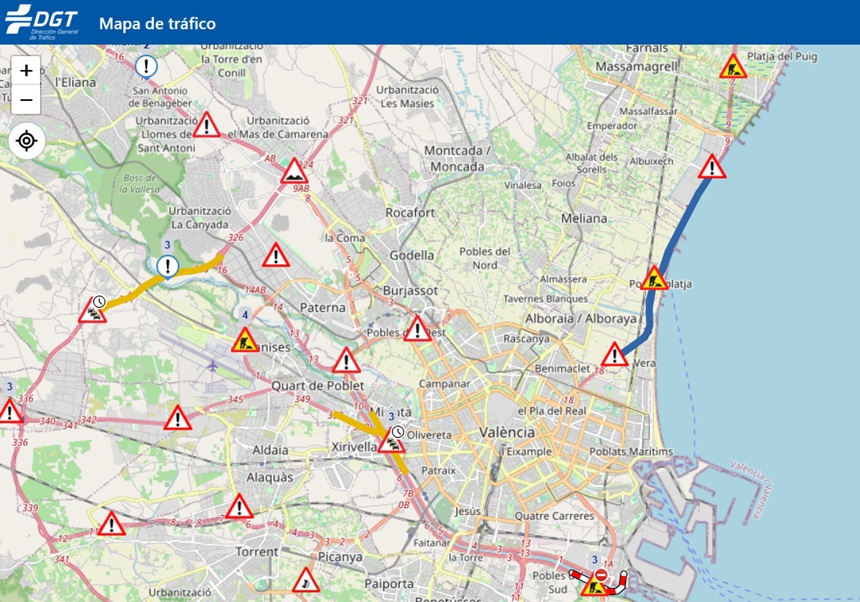 eTRAFFIC en funcionamiento en la web de la DGT