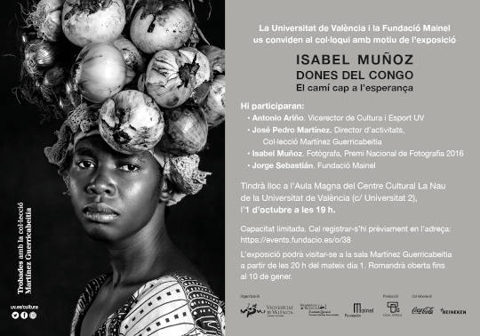 Invitació al col·loqui d'Isabel Muñoz amb motiu de l'obertura de la seua exposició.