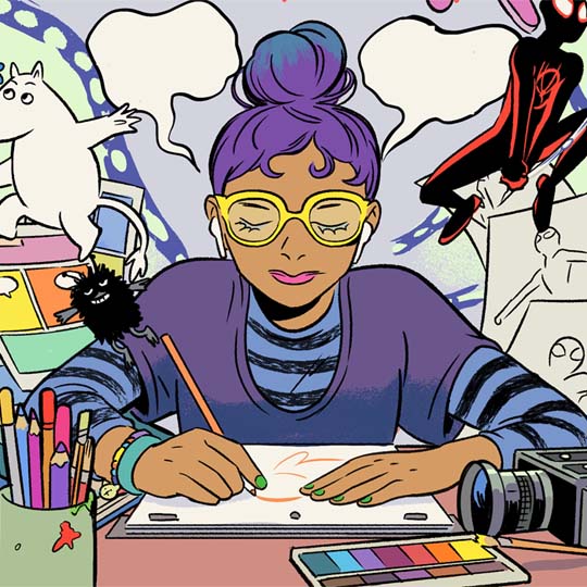 Dibujo de una mujer haciendo una ilustración