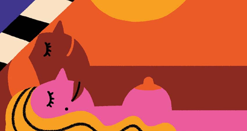 Dibujo de un hombre y una mujer tumbados en la playa