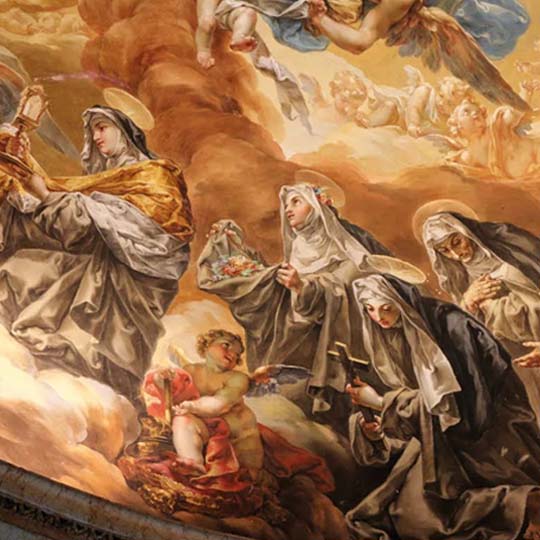 Portada del libro. Detalle de un cuadro con un niño y monjas