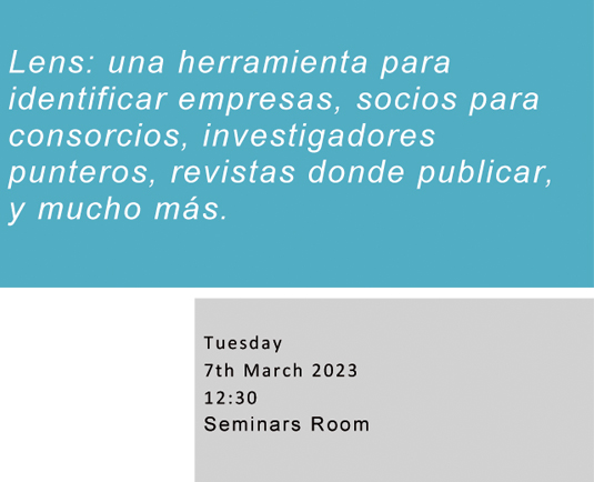 Lens: una herramienta para identificar empresas, socios para consorcios, investigadores punteros, revistas donde publicar, y mucho más.