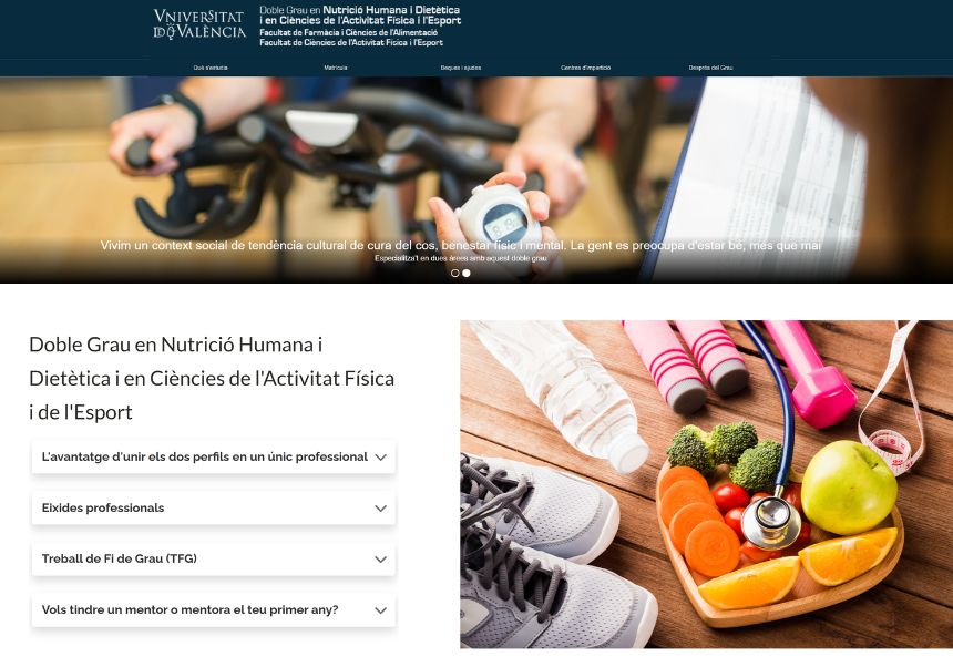 Se publica la web específica del Doble Grado en Nutrición Humana y Dietética y en Ciencias de la Actividad Física y del Deporte