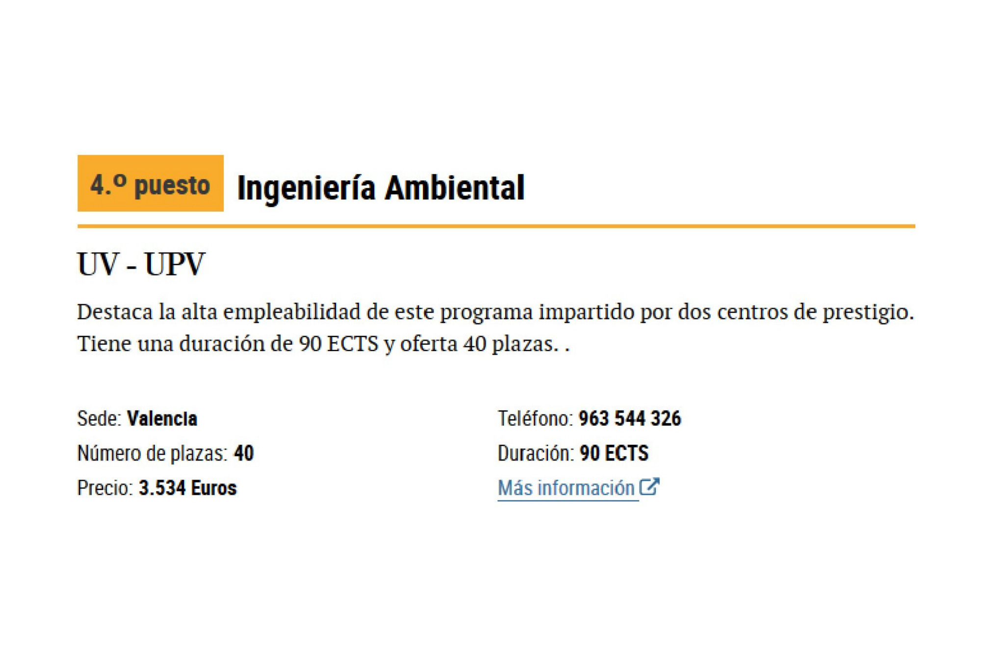 A ranking on the best Masters of 2019 puts the Interuniversity Master in Environmental Engineering of the ETSE-UV and ETSICCP-UPV amongst the top 5 in Environmental Management