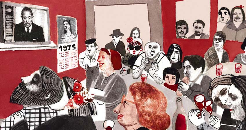 Drawing of people watching tv