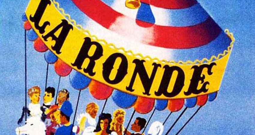 Poster detail. Drawing of people on a carousel
