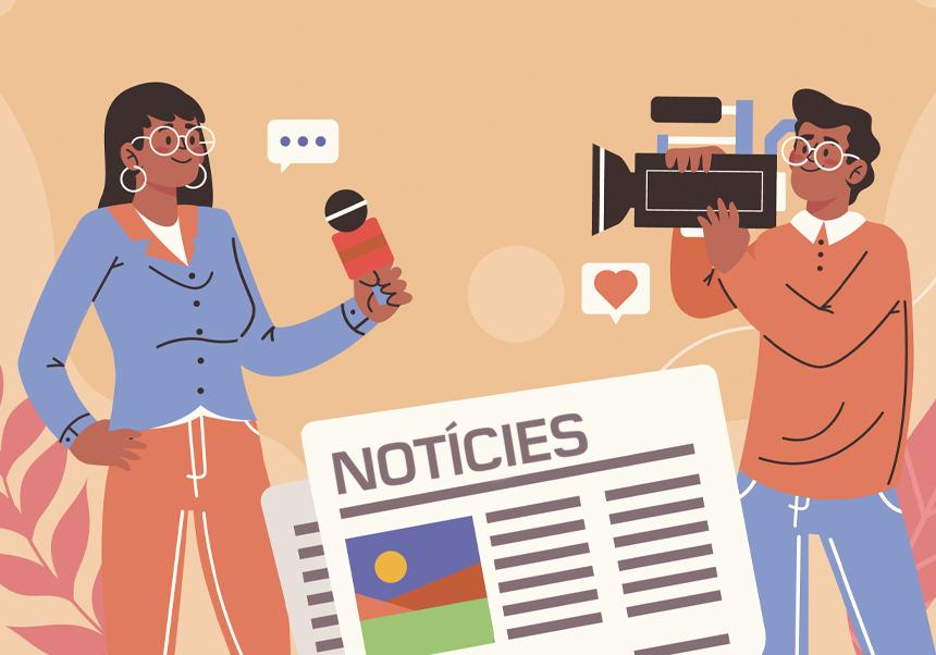 Infographic showing a journalist and a camera.