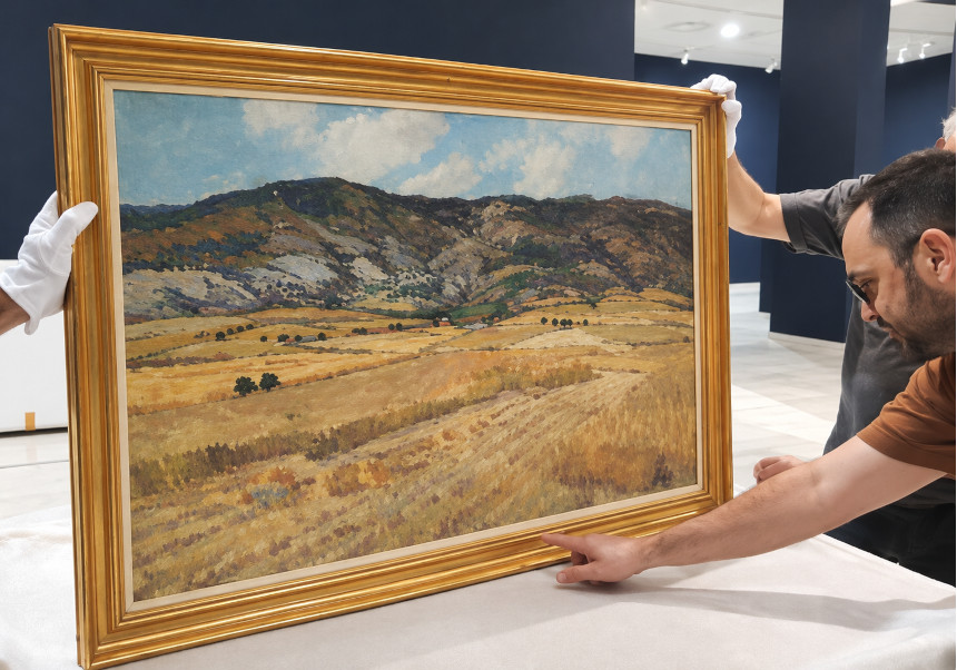L'obra 'Tierras de Cuenca' (1953) en arribar a la Fundació Bancaixa.