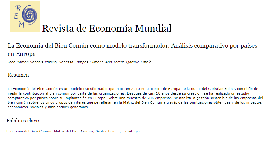 Publicación de un artículo científico sobre la EBC en la Revista de  Economía Mundial