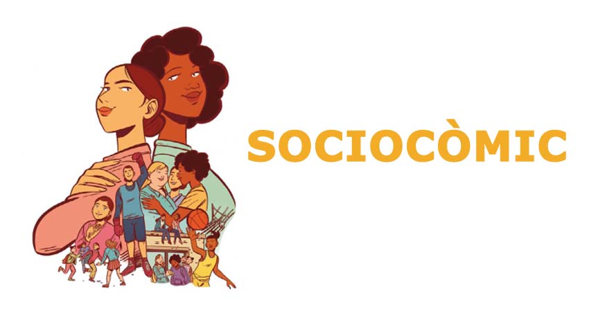 Viñeta, grupo de personas realizando diversas actividades
